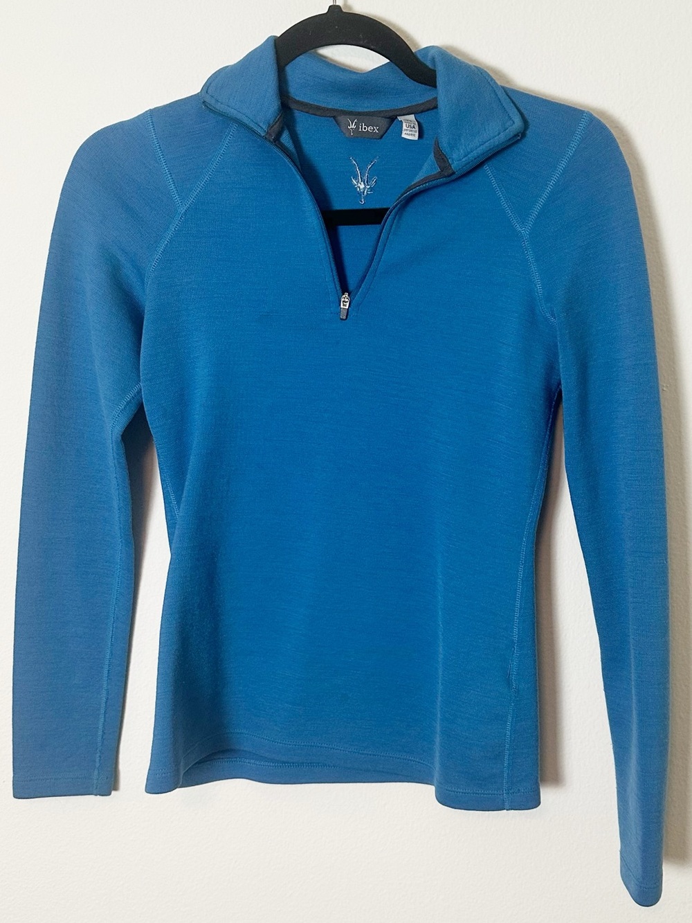Ibex Merino Wool Quarter Zip Long Sleeve Top Teal Blue Green Extra Small